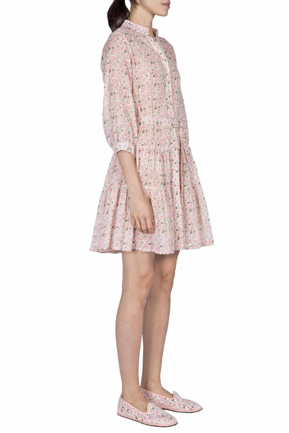 Luisa Beccaria Mini abito rosa Papaveri in cotone Nuovo