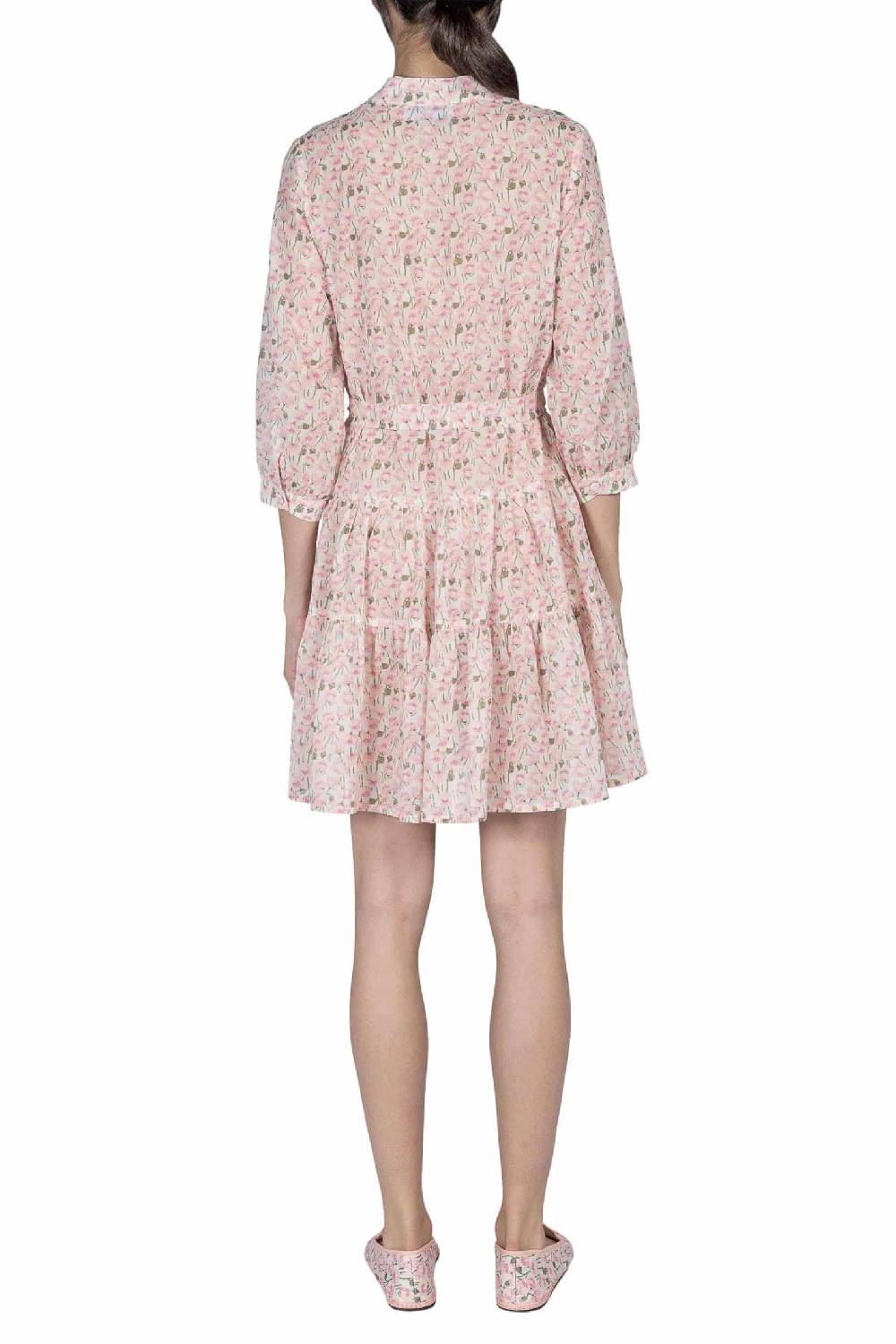 Luisa Beccaria Mini abito rosa Papaveri in cotone Nuovo