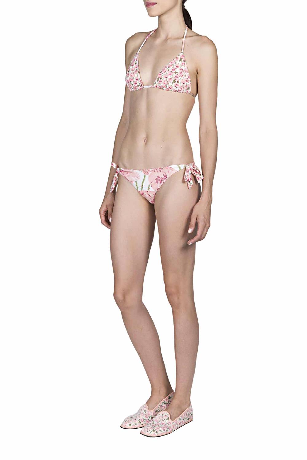 Luisa Beccaria Bikini Triangolo E Slip Rosa Papaveri Double Face Italy