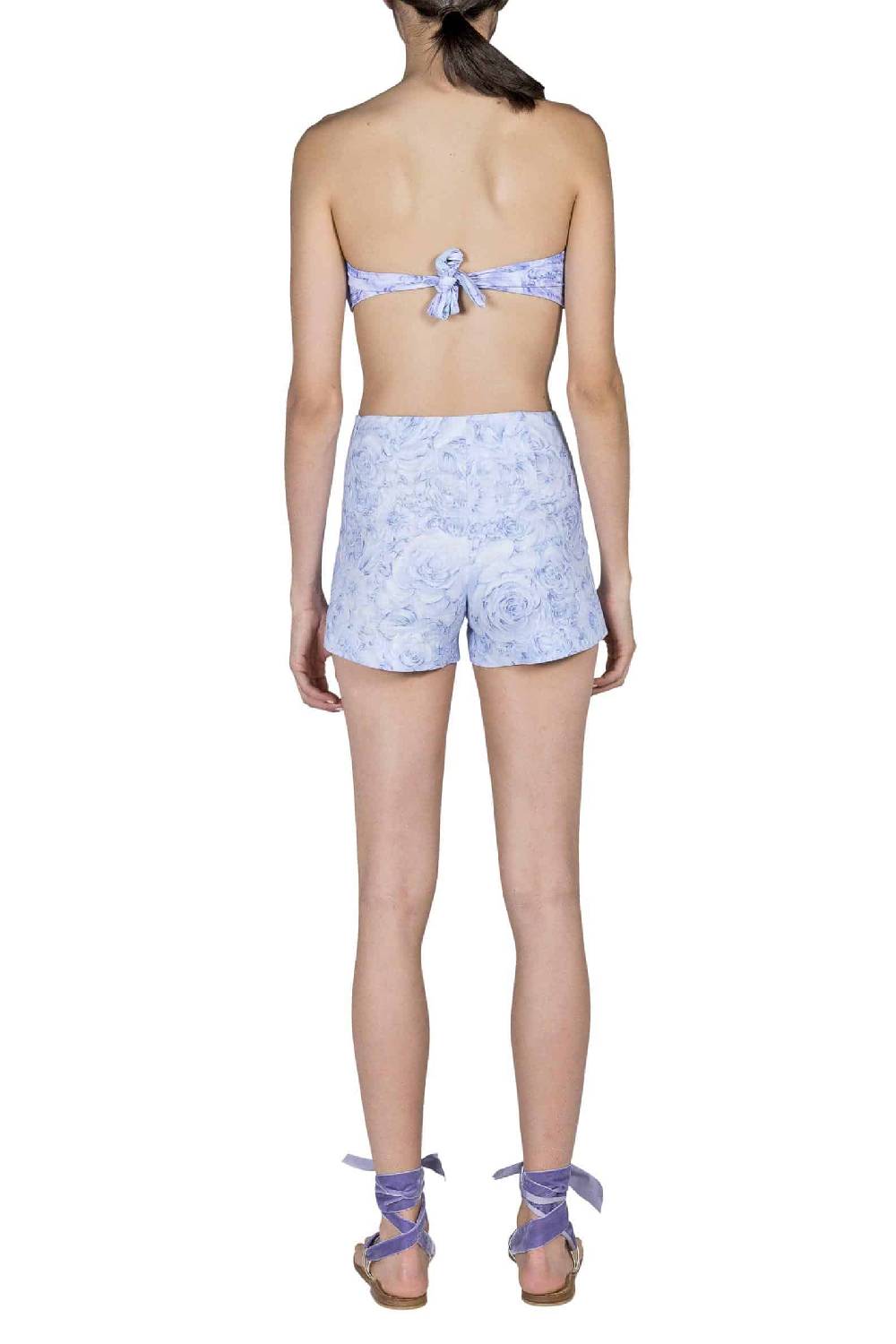 Luisa Beccaria Pantaloncini in lino con stampa rose lilla Consegna Veloce