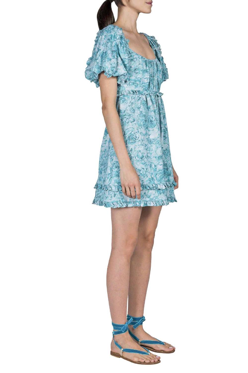 Luisa Beccaria Mini abito in lino stampato con rose Promozione Limitata