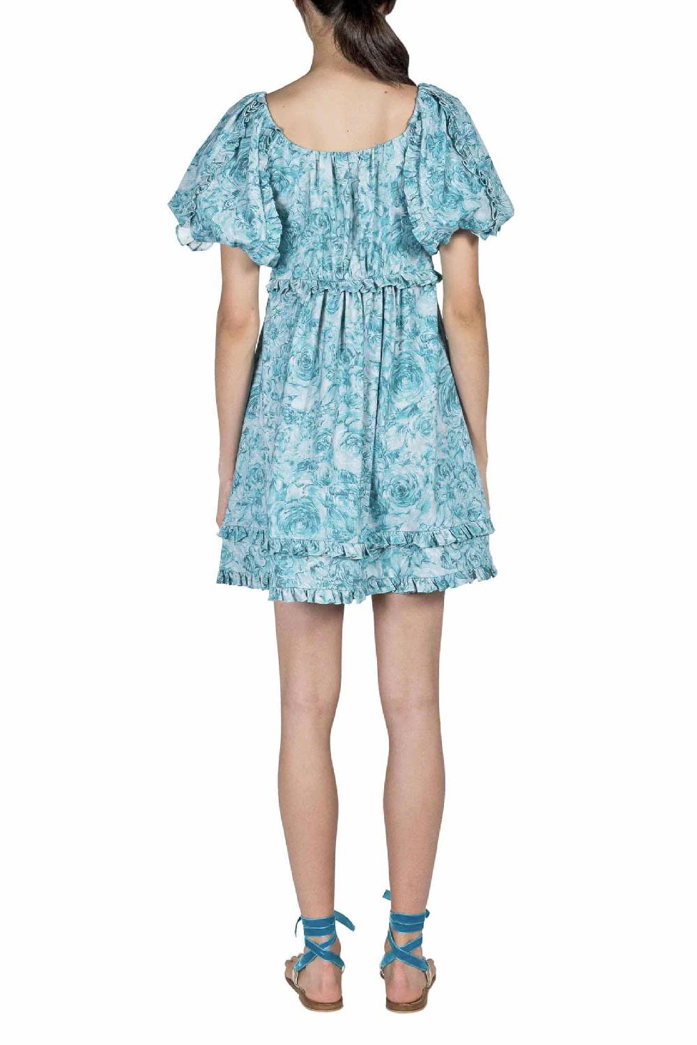 Luisa Beccaria Mini abito in lino stampato con rose Promozione Limitata
