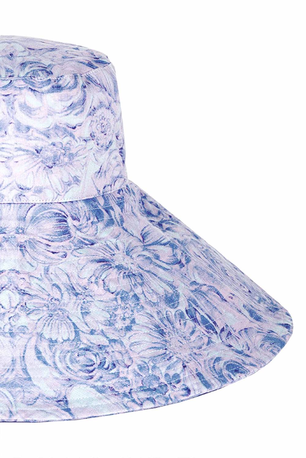 Luisa Beccaria Cappello in lino Capri con stampa rose viola Shopping Online