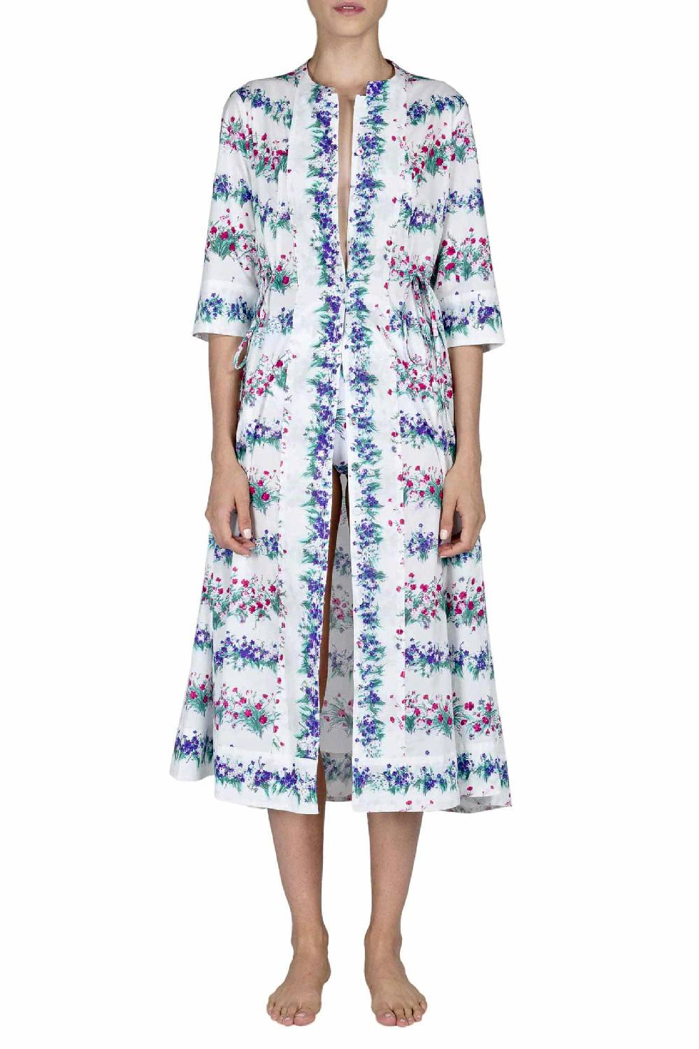 Luisa Beccaria Abito Midi Caftano Blu Stampa Fiori Prezzo Ridotto