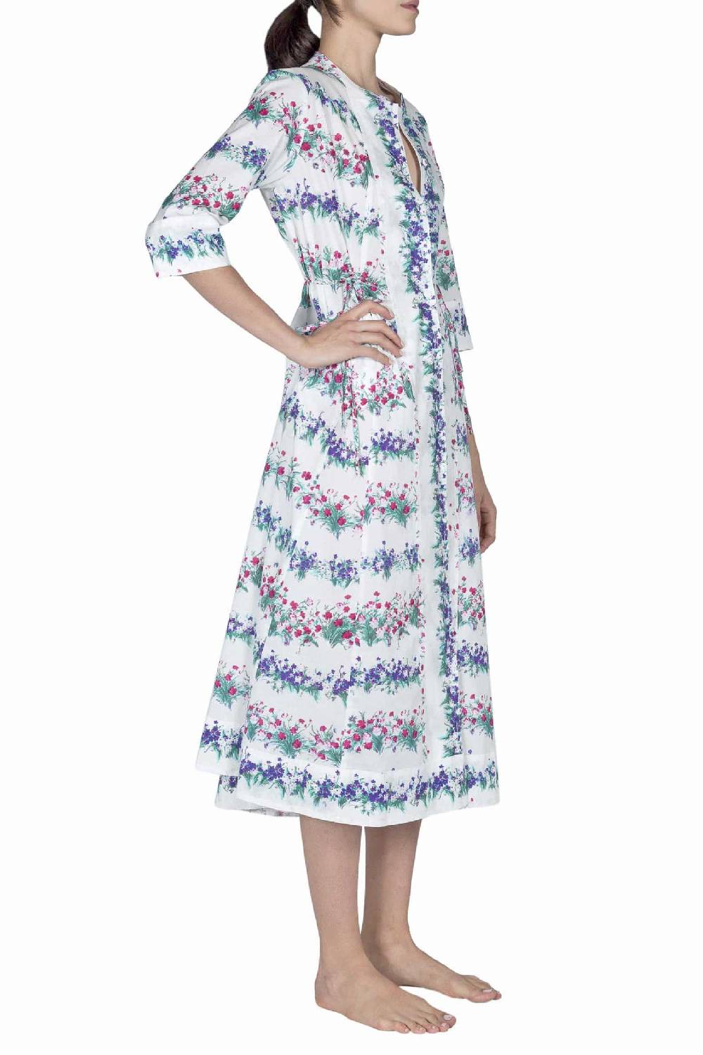 Luisa Beccaria Abito Midi Caftano Blu Stampa Fiori Prezzo Ridotto