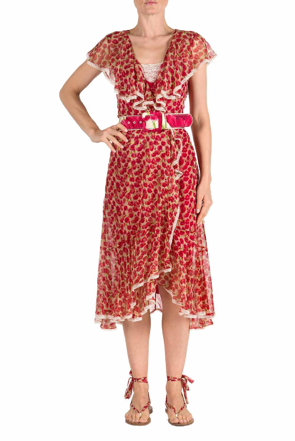 Luisa Beccaria Abito in chiffon con micro papaveri Vendita Calda