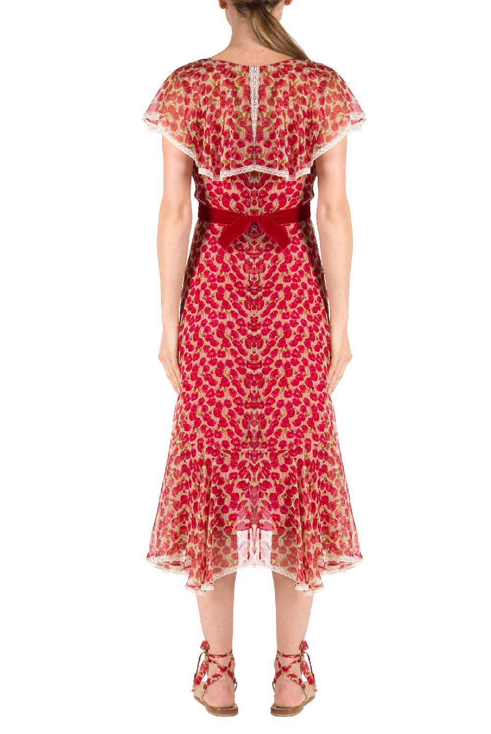 Luisa Beccaria Abito in chiffon con micro papaveri Vendita Calda