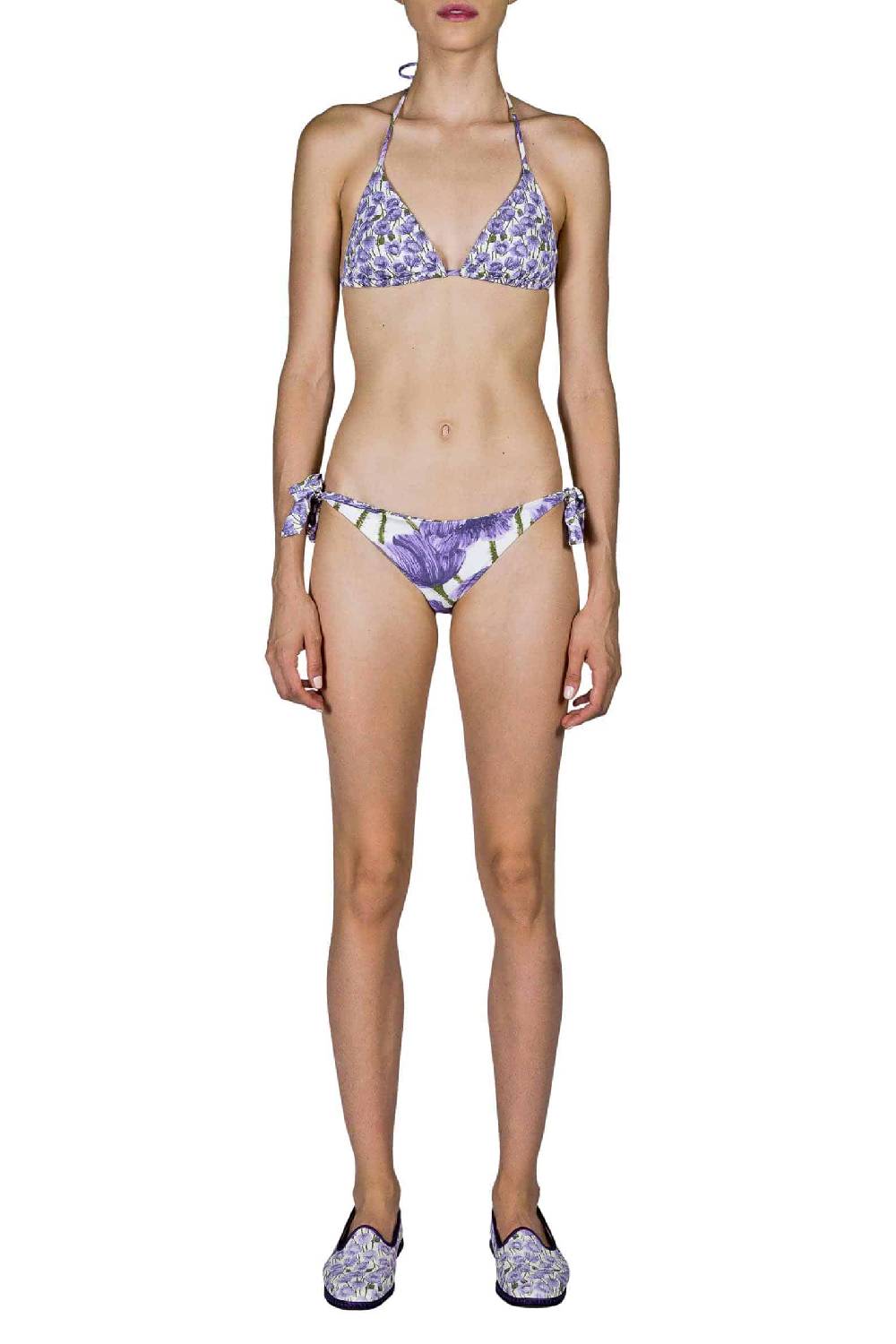 Luisa Beccaria Bikini Triangolo E Slip Lilla Papaveri Double Face I Più Venduti