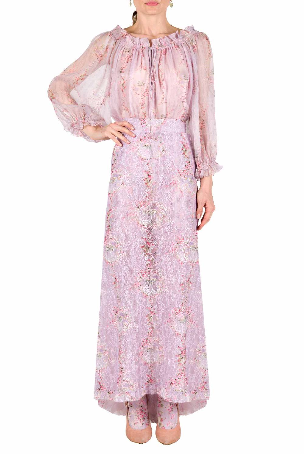 Luisa Beccaria Camicetta a cerchio di rose stampata in creponne di chiffon 2025