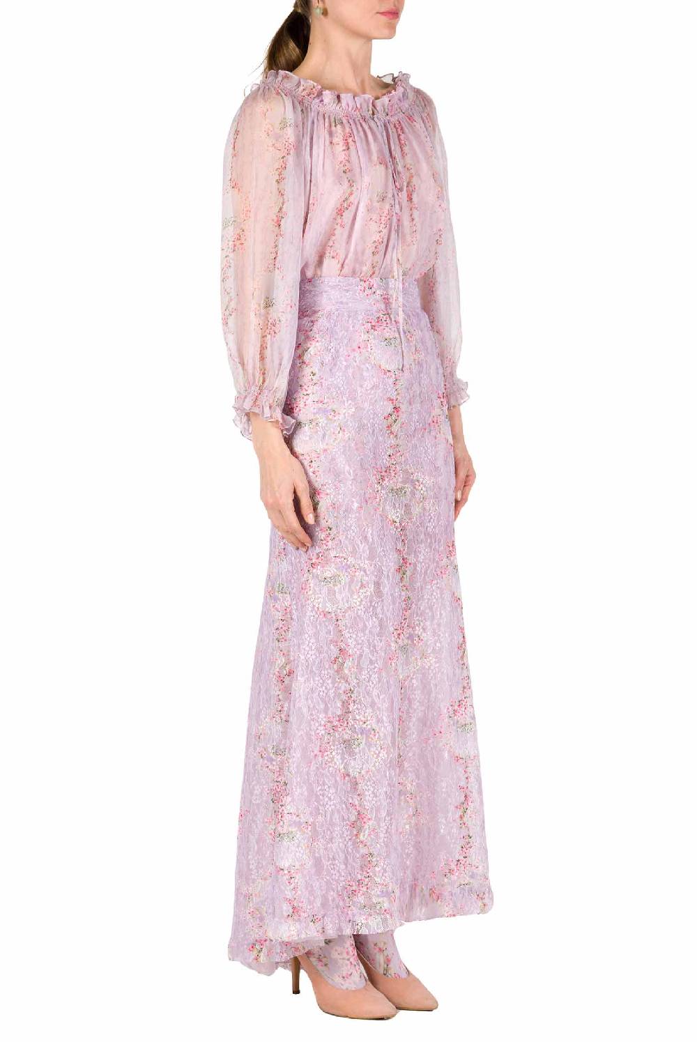 Luisa Beccaria Camicetta a cerchio di rose stampata in creponne di chiffon 2025