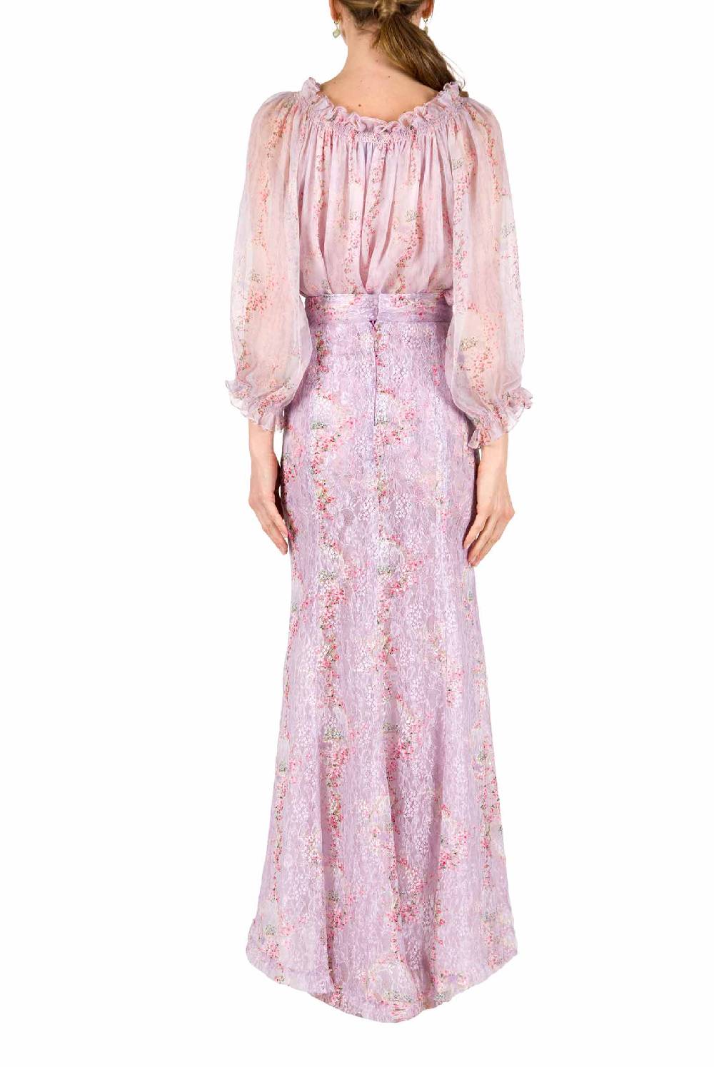 Luisa Beccaria Camicetta a cerchio di rose stampata in creponne di chiffon 2025