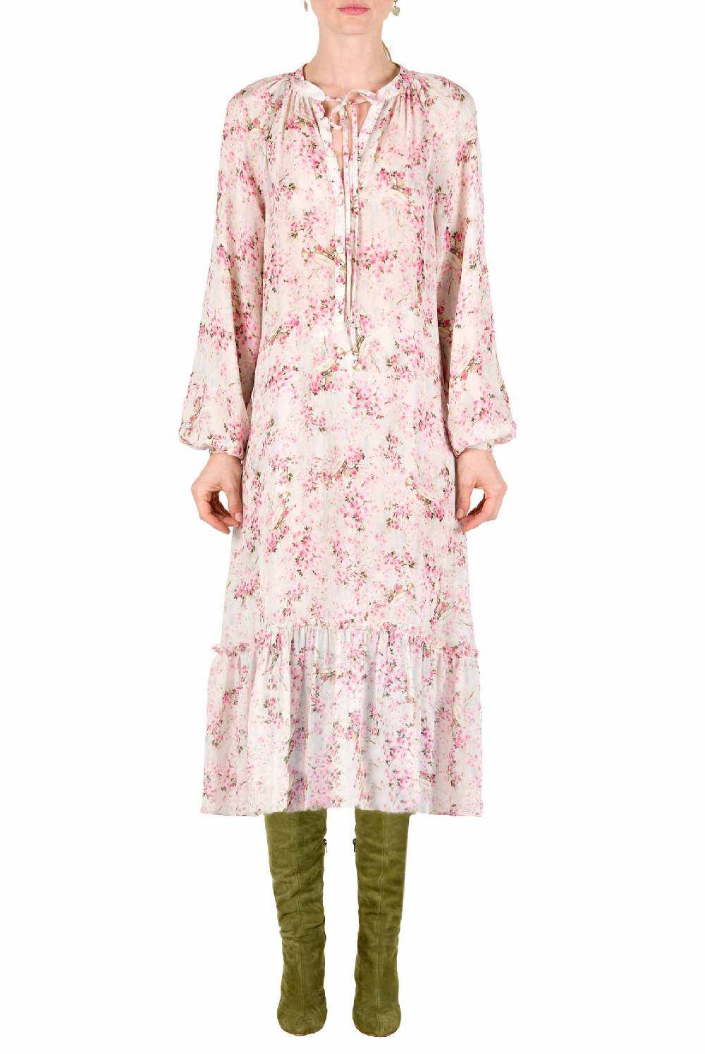 Luisa Beccaria Abito ampio raglan con stampa boccioli di rosa Vendita