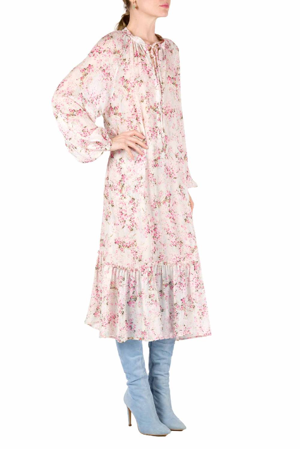 Luisa Beccaria Abito ampio raglan con stampa boccioli di rosa Vendita