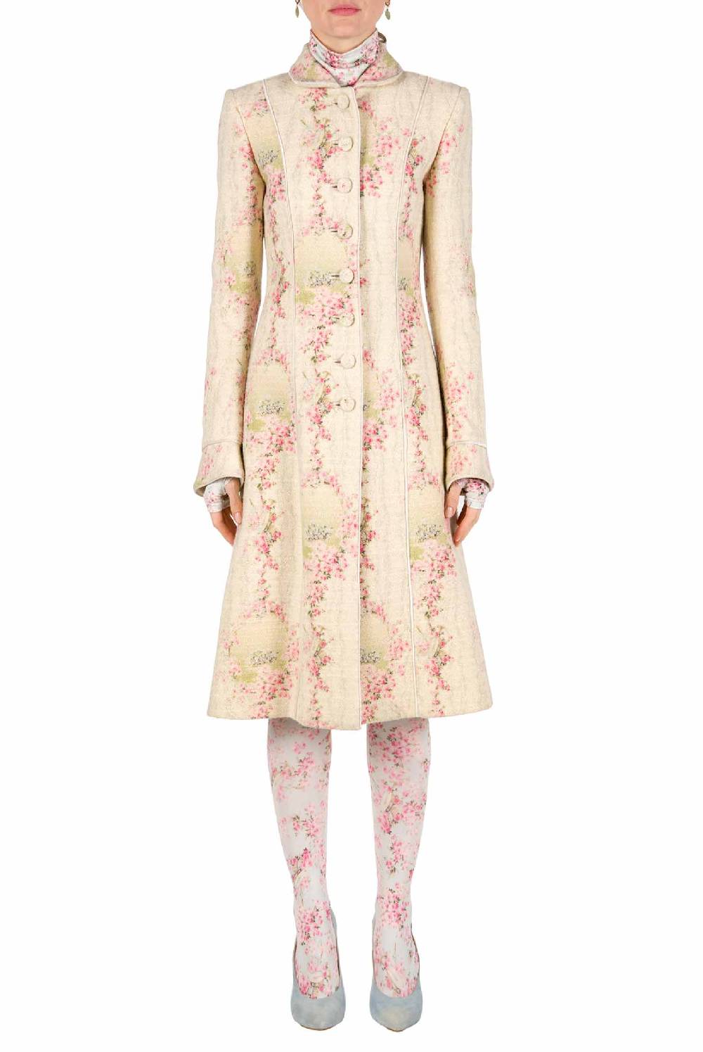 Luisa Beccaria Cappotto Cerchio Di Rose In Lana Con Lurex Promozione