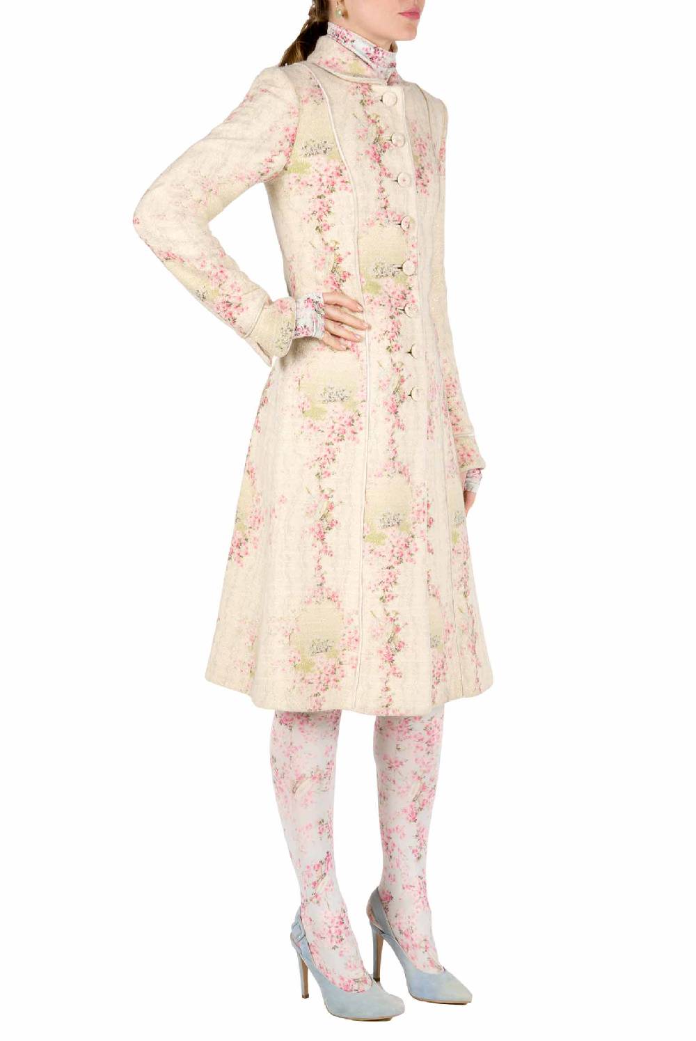 Luisa Beccaria Cappotto Cerchio Di Rose In Lana Con Lurex Promozione