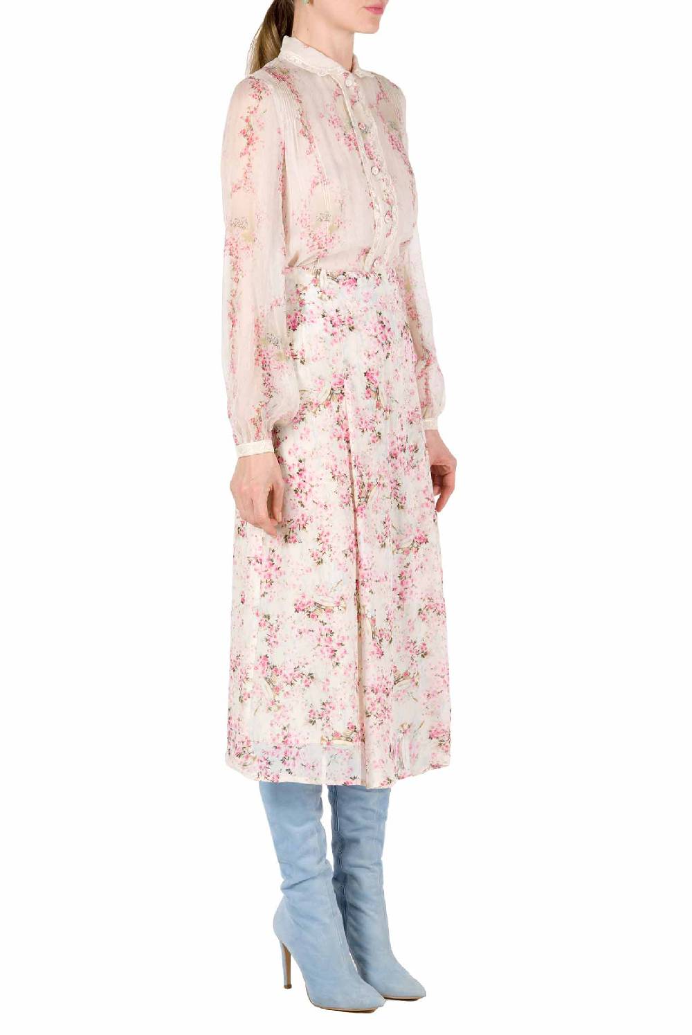 Luisa Beccaria Cerchio Di Rose Camicia In Chiffon Spedizione Gratuita