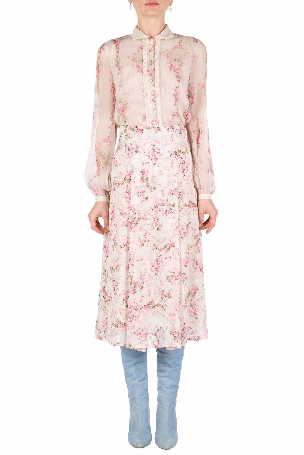 Luisa Beccaria Cerchio Di Rose Camicia In Chiffon Spedizione Gratuita