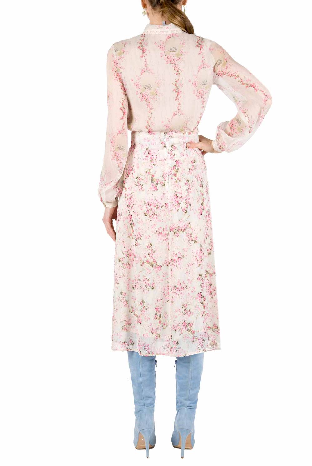 Luisa Beccaria Gonna in georgette con stampa boccioli di rosa Pezzi Unici