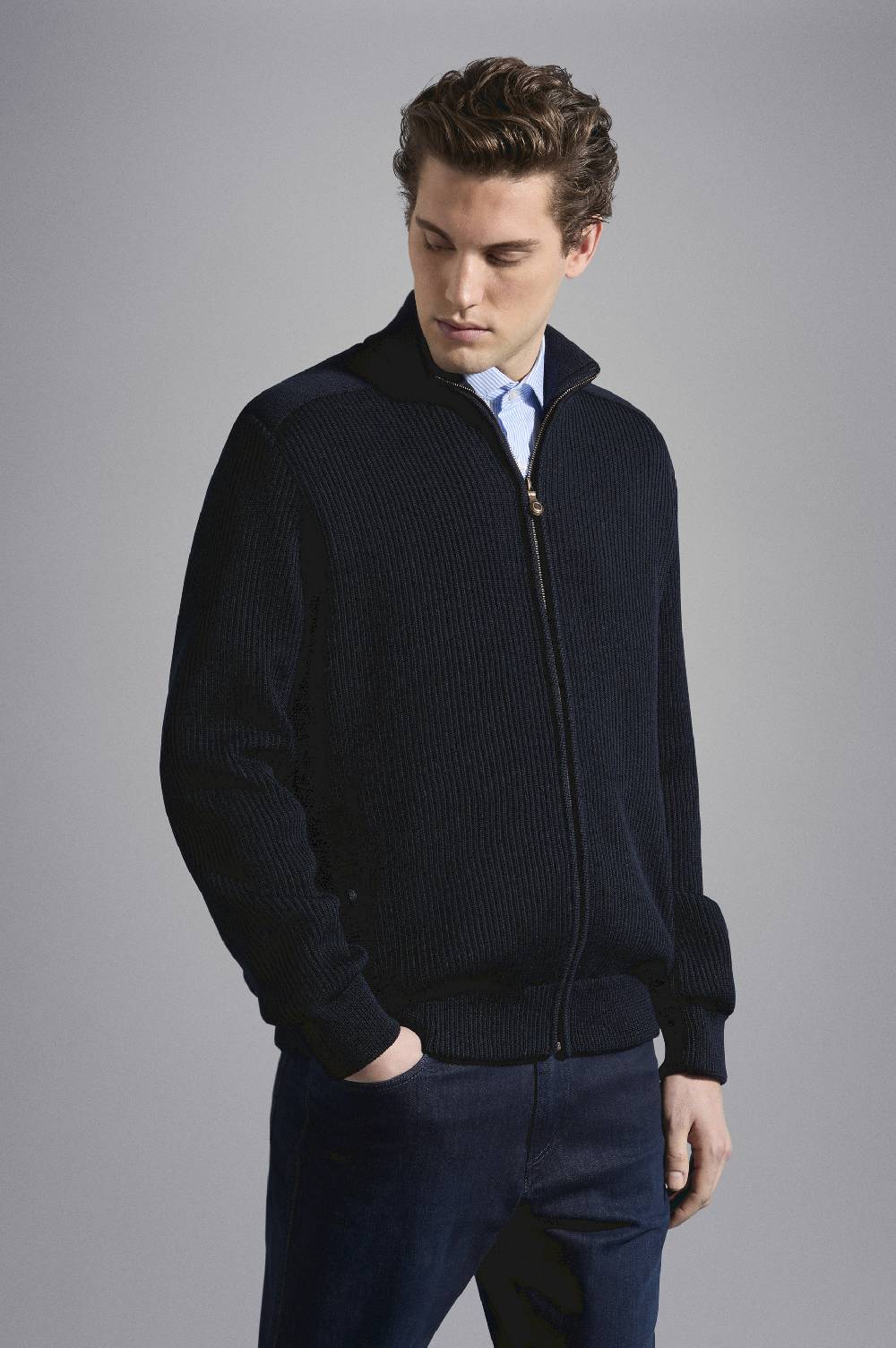Paul & Shark Cardigan in lana con zip e badge iconico Paul & Shark
