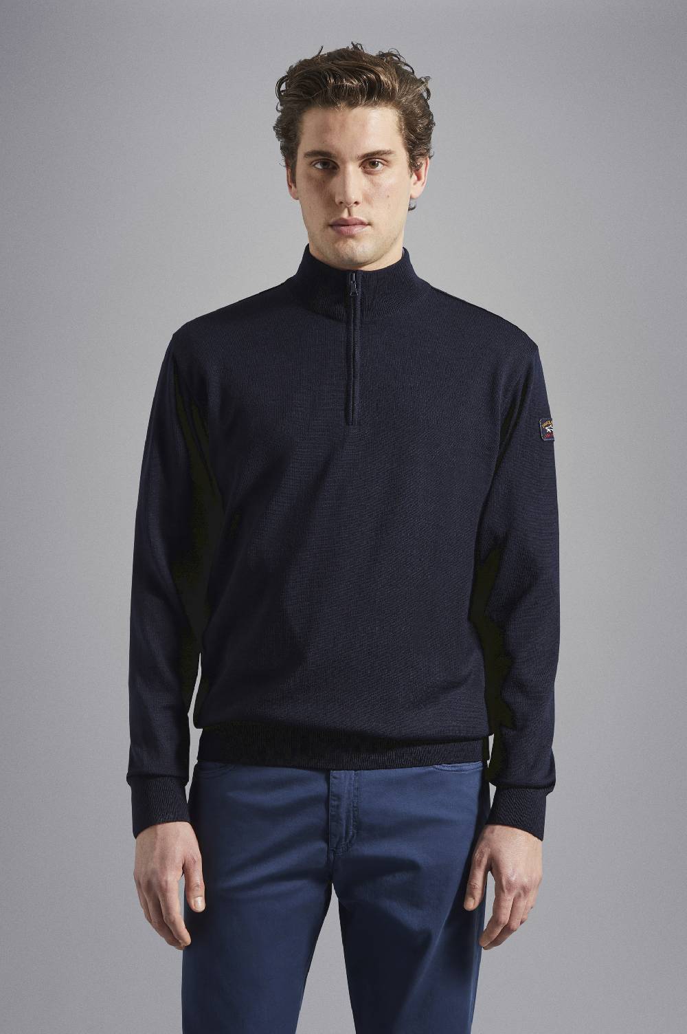 Paul & Shark Maglia con zip in lana Merino con badge iconico Paul & Shark