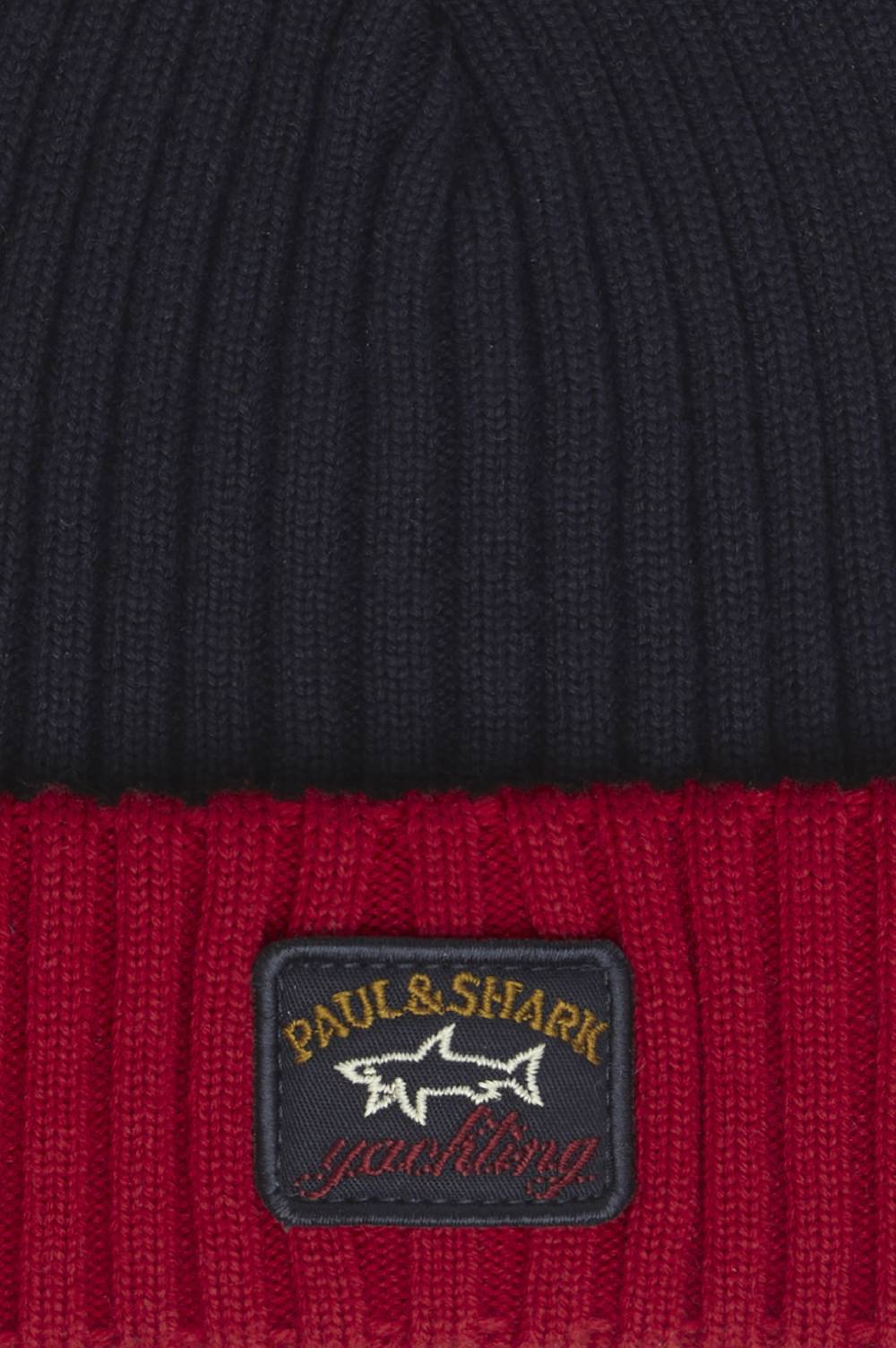 Paul & Shark Berretto in lana a coste con badge iconico Paul & Shark Vendita Calda
