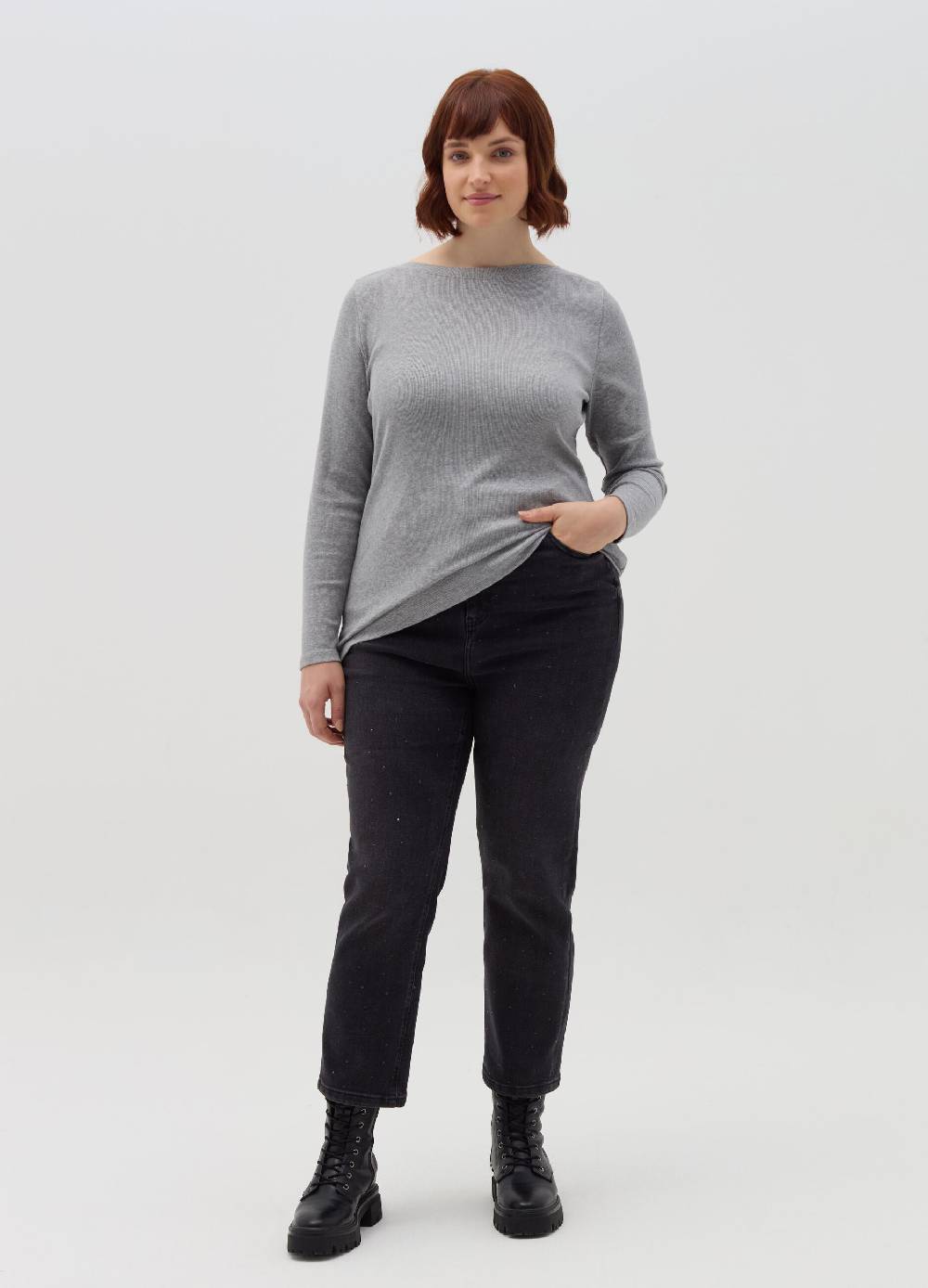 MYA T-shirt a costine con scollo a barca Curvy Negozio