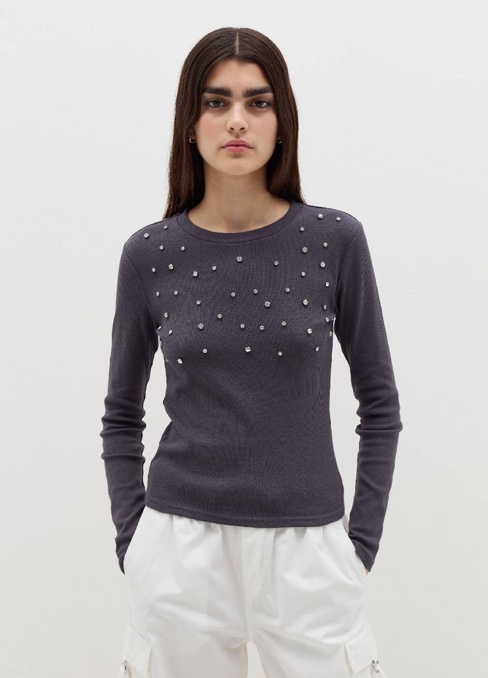 B. ANGEL T-shirt a maniche lunghe con strass Hotsell