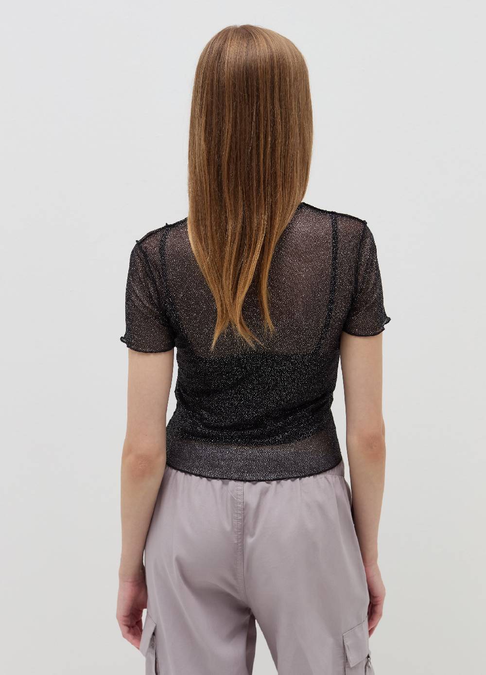 B. ANGEL T-shirt crop in mesh con profili ondulati Soddisfazione Garantita