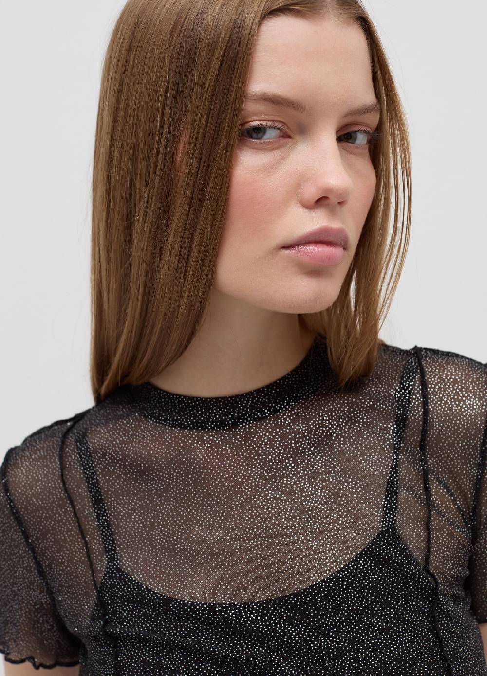 B. ANGEL T-shirt crop in mesh con profili ondulati Soddisfazione Garantita