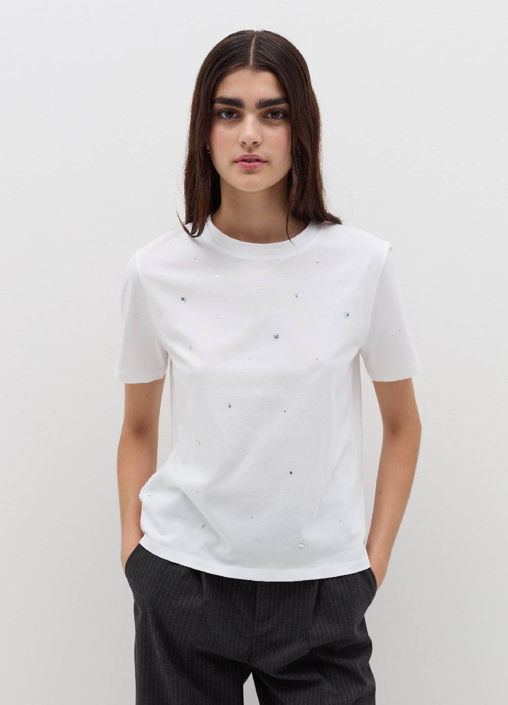 B. ANGEL T-shirt in cotone con strass Consegna Veloce