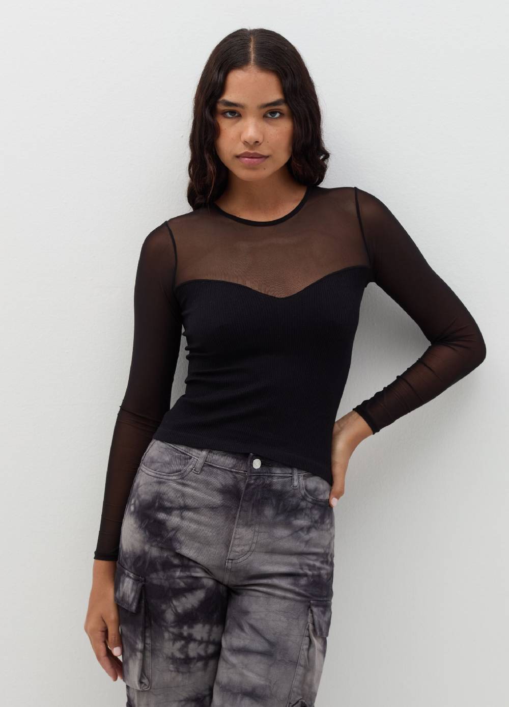B. ANGEL T-shirt crop in mesh a maniche lunghe Italia