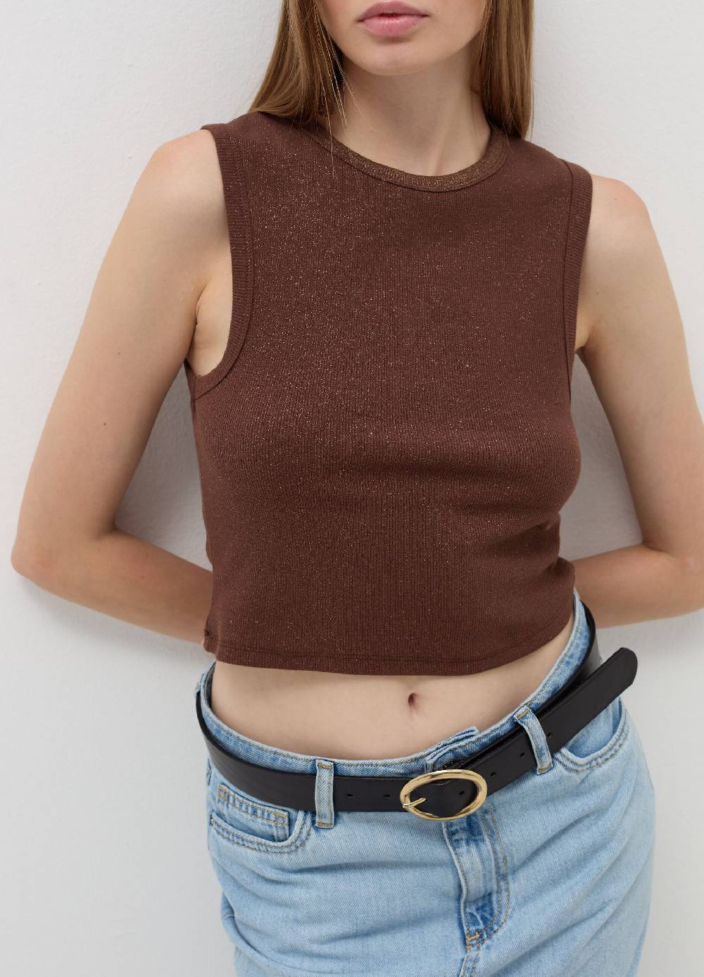 B. ANGEL Tank top crop a costine con lurex Saldi