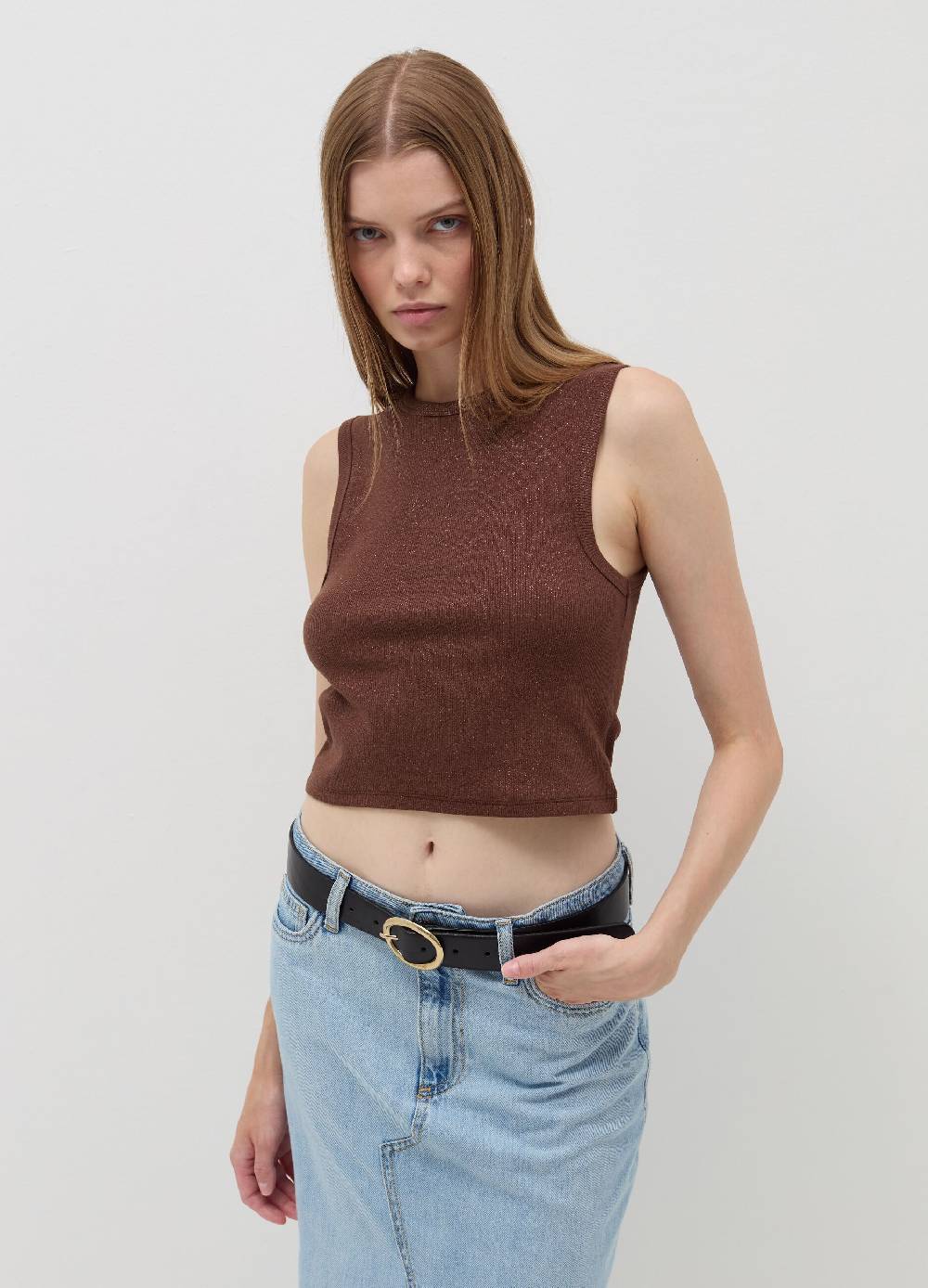 B. ANGEL Tank top crop a costine con lurex Saldi