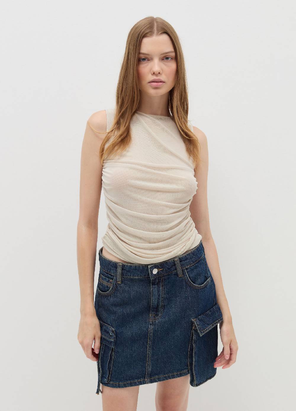 B. ANGEL Top in mesh con arricciatura Vendite Flash