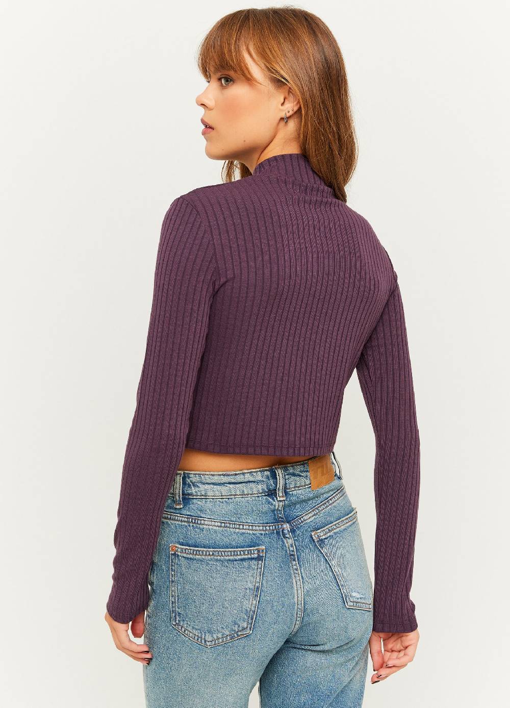 TALLY WEIJL T-shirt cropped a coste piatte mock neck Nuovo