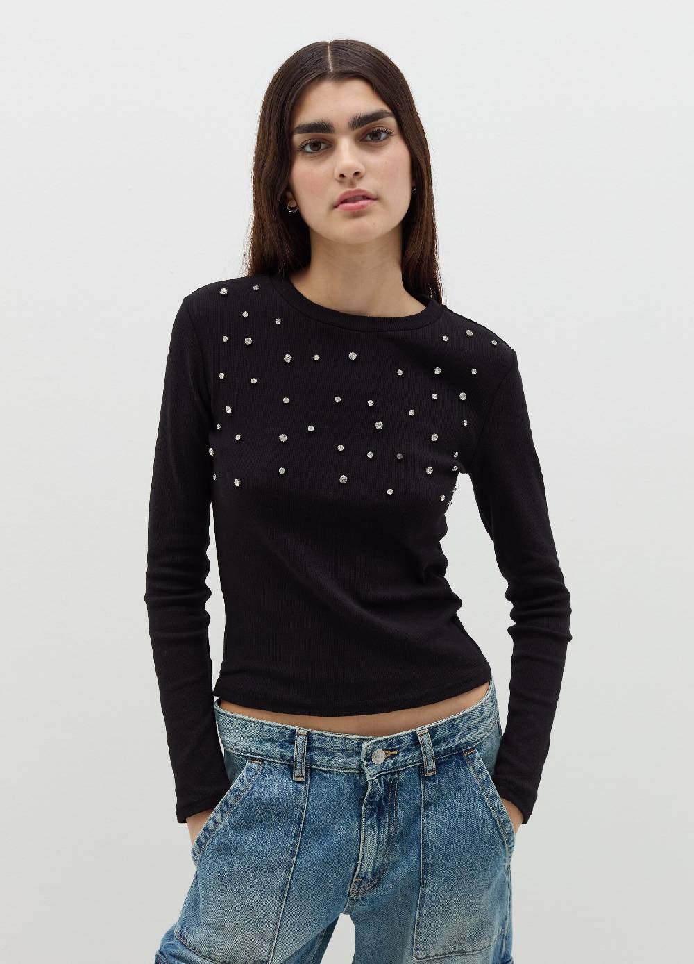 B. ANGEL T-shirt a maniche lunghe con strass Vendita Calda