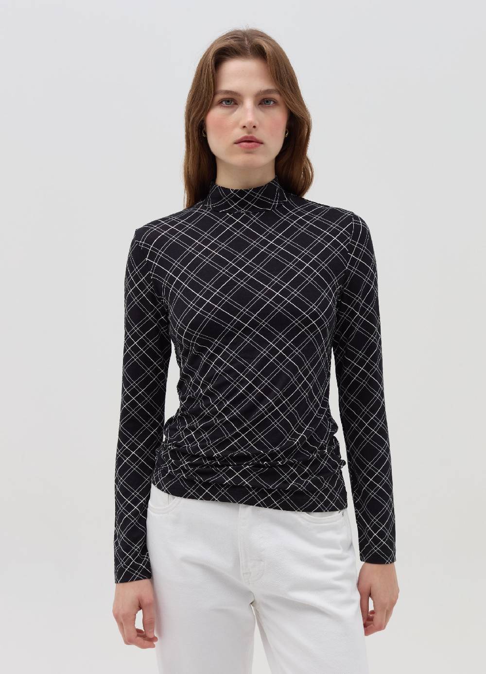 OVS T-shirt mock neck con fantasia check Acquista Ora