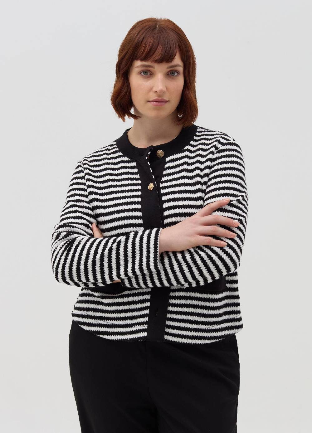 MYA Cardigan a righe con bottoni dorati Curvy In Vendita