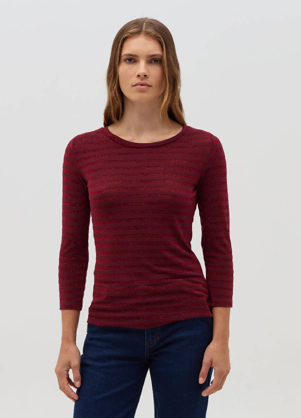 HYBRID T-shirt a righe in lurex maniche a tre quarti Saldi