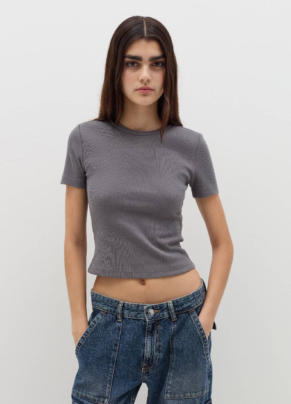 B. ANGEL T-shirt in cotone stretch a costine Saldi Di Fabbrica