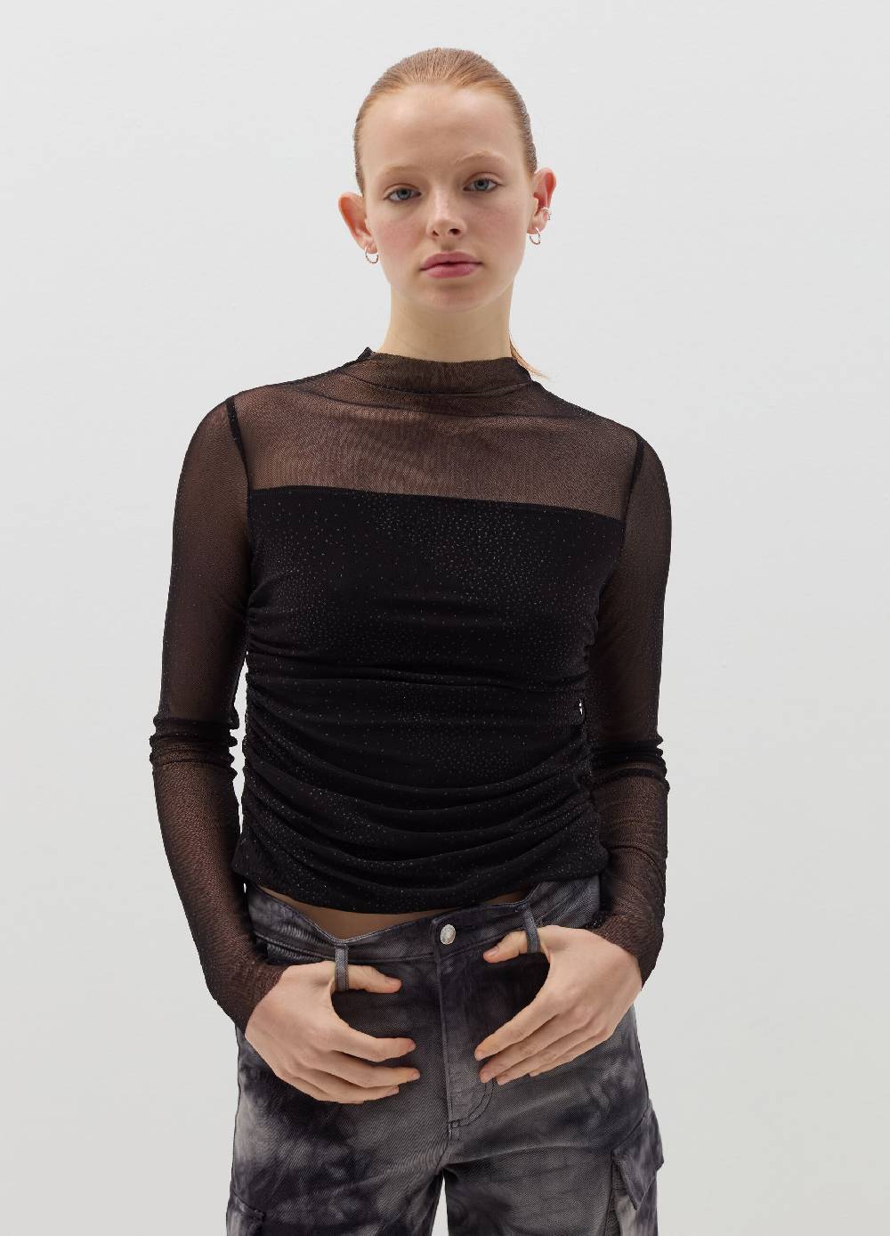 B. ANGEL T-shirt in mesh con strass all-over Vendita Calda