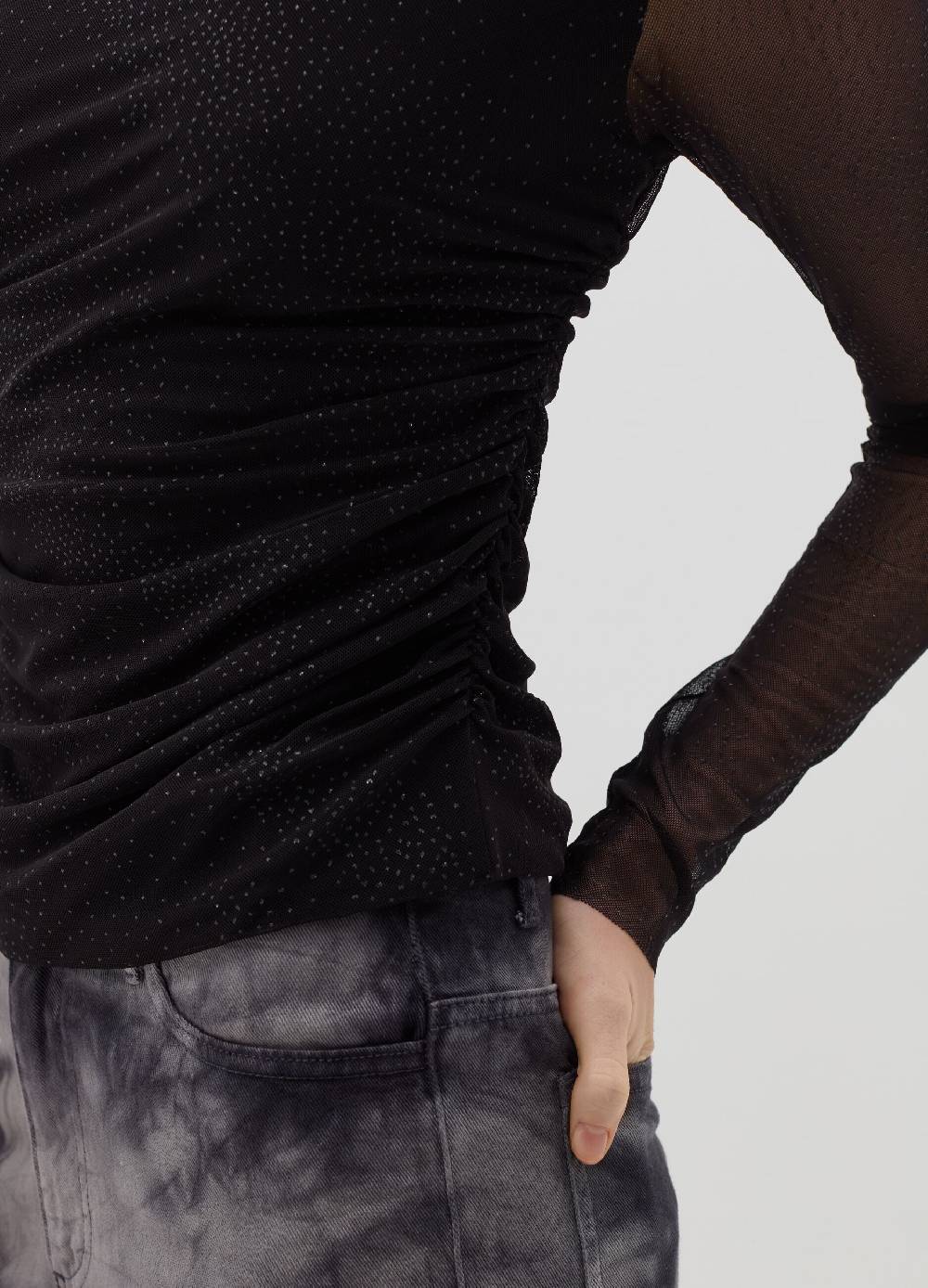 B. ANGEL T-shirt in mesh con strass all-over Vendita Calda