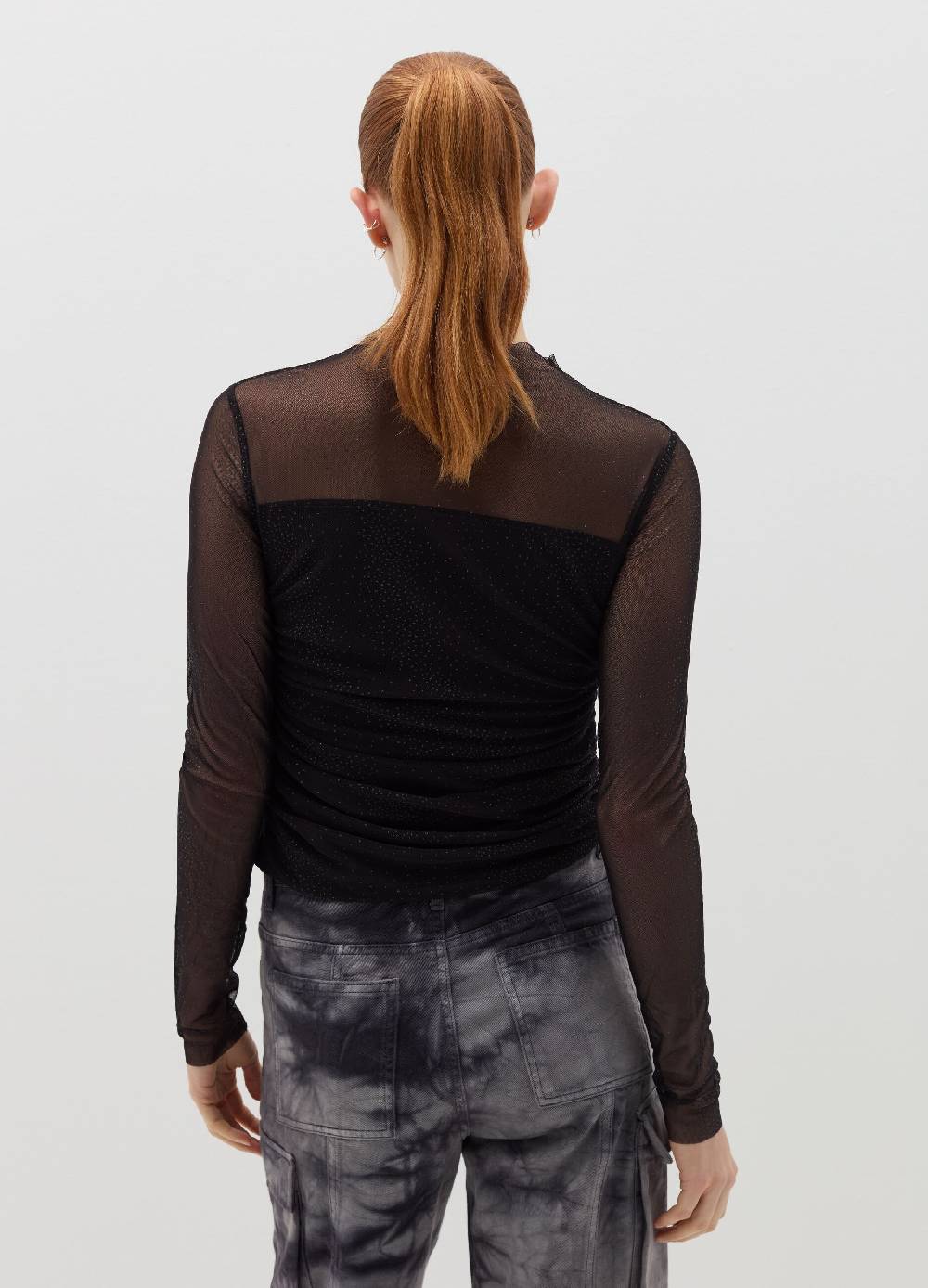 B. ANGEL T-shirt in mesh con strass all-over Vendita Calda