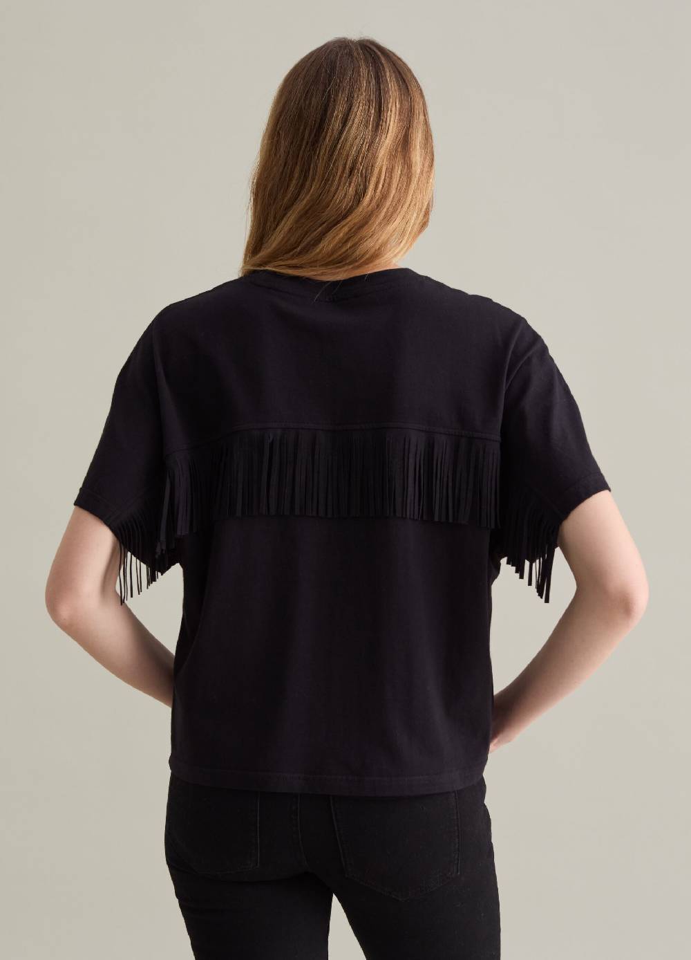 PIOMBO T-shirt in cotone con frange Promozione