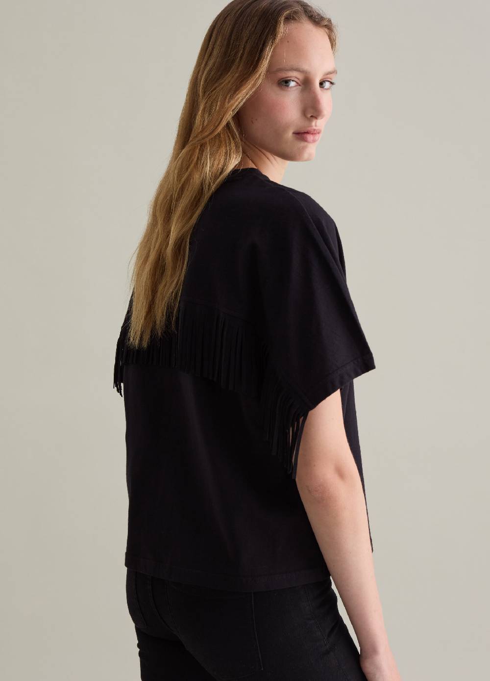 PIOMBO T-shirt in cotone con frange Promozione