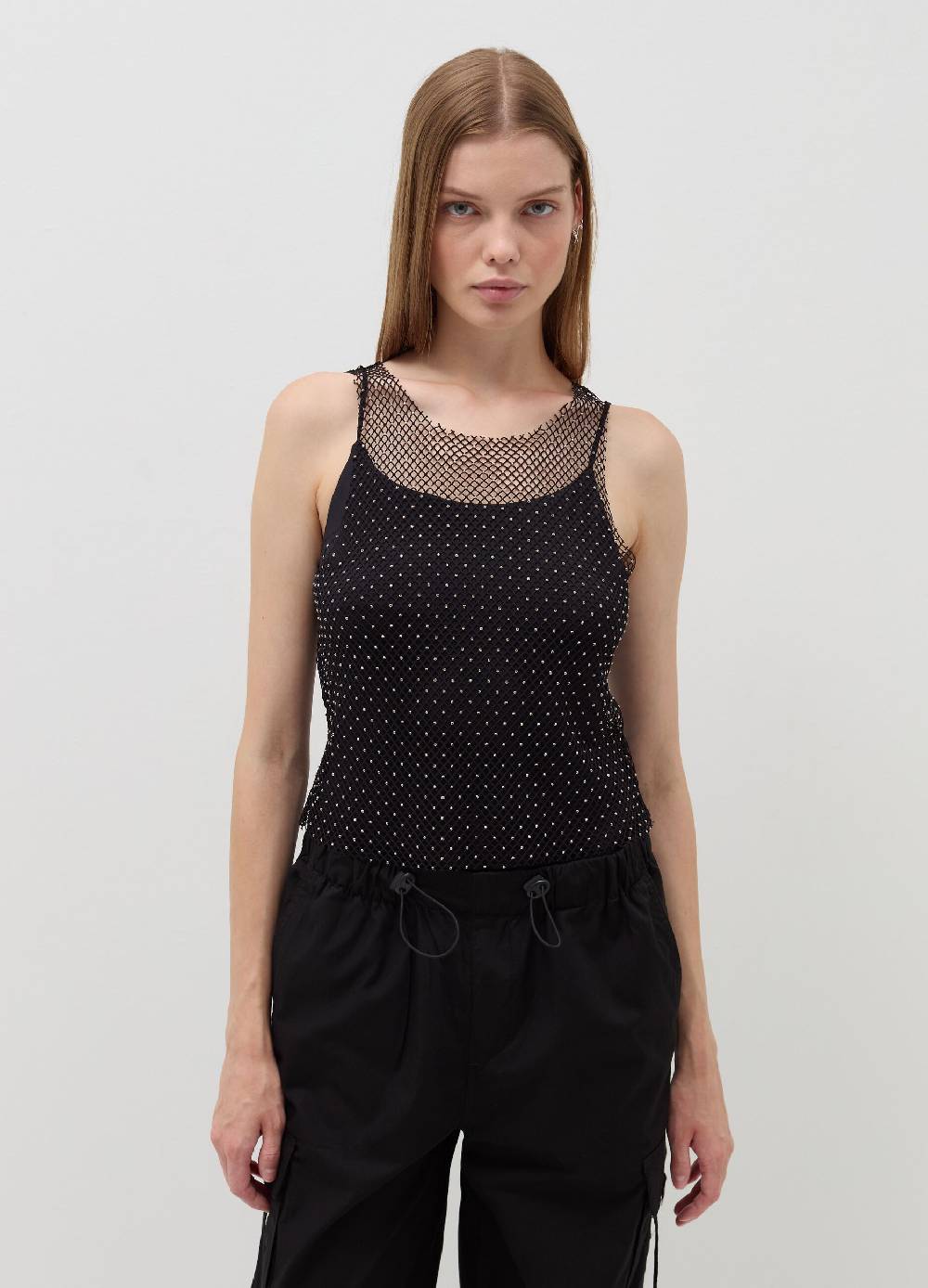 B. ANGEL Tank top in rete con micro strass Hotsell