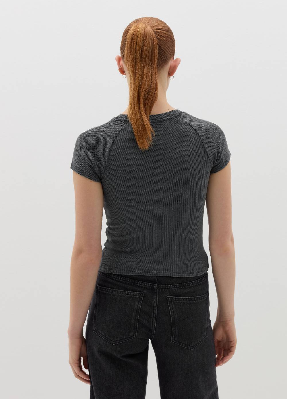 B. ANGEL T-shirt crop a costine con ricamo Nuova