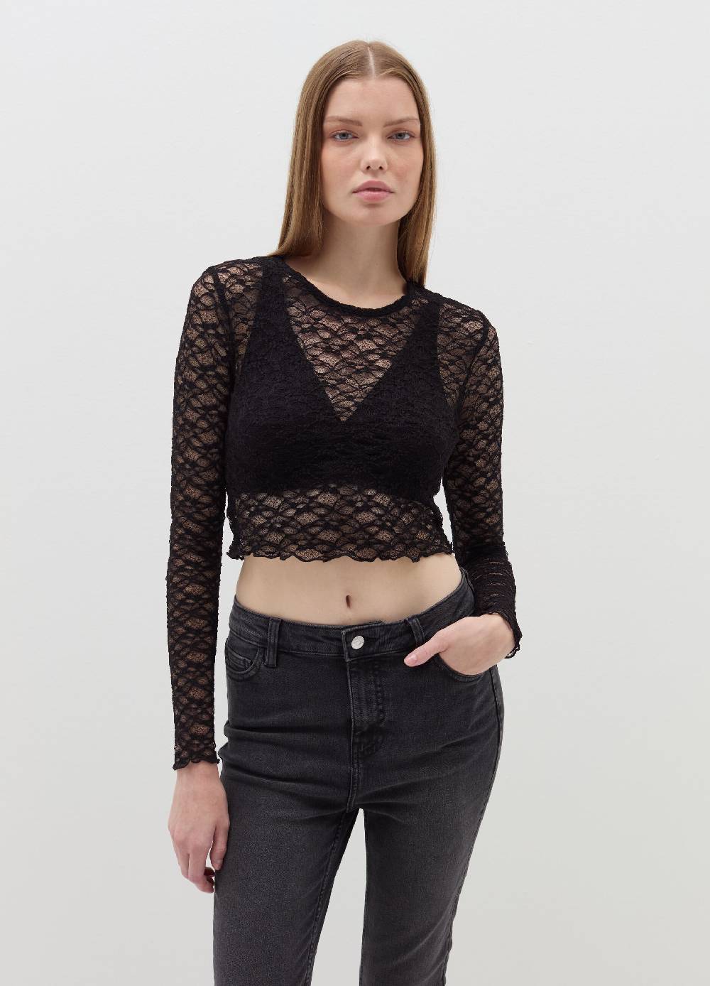 B. ANGEL T-shirt crop effetto pizzo Consegna Veloce