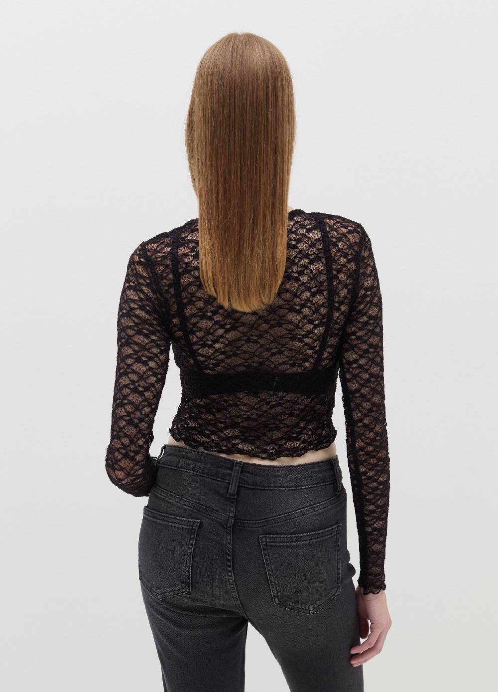 B. ANGEL T-shirt crop effetto pizzo Consegna Veloce
