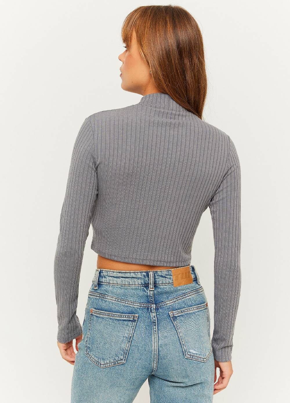TALLY WEIJL T-shirt cropped a coste piatte mock neck Vendita Calda